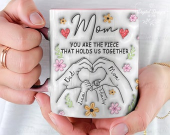 Mug cadeau fête des mères pour maman, maman, tu es la pièce qui nous unit, Mug personnalisé effet gonflé 3D, cadeau fête des mères 2024