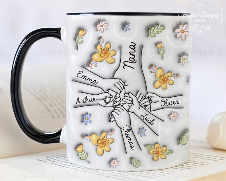 Vous nous tenez par la main, nos coeurs aussi, Mug personnalisé avec effet gonflé en 3D personnalisé pour la famille, Cadeau pour grand-mère, maman, Cadeau pour la fête des Mères 2024 image 7