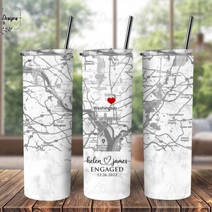 Sublimación de envoltura de vaso de 20 oz comprometida, vaso de compromiso de mapa personalizado, novia del vaso de boda para ser regalo, descarga digital de regalo recién comprometido