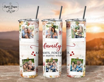 Custom Family Photo 20 Oz Tumbler Sublimation, Family Picture Frame Skinny Tumbler Wrap, Personalized Family Tumbler Christmas Gift For Mom