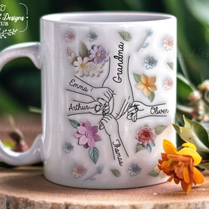 Grandma, You Hold My Hand, Also My Heart, Family Personalized Custom 3D Inflated Effect Printed Mug, Gift For Grandma, Mothers Day Gift 2024
