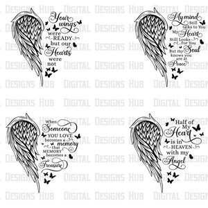 Memorial Heart Angel Wings Png Svg Bundle | Memorial Quotes With Butterfly Svg | Your Wings Were Ready But Our Hearts Were Not Svg Files