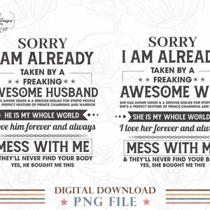 Przepraszam, jestem już zajęty przez Png Digital Download, Valentine Couple Png Digital Files, Valentine Png Sublimacja, Jestem Małżeństwem Par PNG