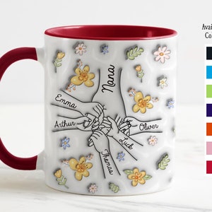 Vous nous tenez par la main, nos coeurs aussi, Mug personnalisé avec effet gonflé en 3D personnalisé pour la famille, Cadeau pour grand-mère, maman, Cadeau pour la fête des Mères 2024 image 4