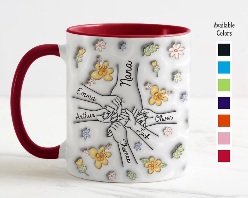 Vous nous tenez par la main, nos coeurs aussi, Mug personnalisé avec effet gonflé en 3D personnalisé pour la famille, Cadeau pour grand-mère, maman, Cadeau pour la fête des Mères 2024 image 4