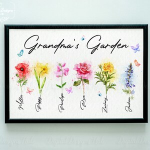 Grandmas Garden Poster 2024 | Grandma Garden Family Poster | Custom Birth Month Flower With Grandkid Names | Mother's Day Gift