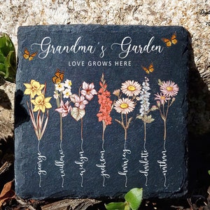 Grandma's Garden Stone | Love Grows Here Garden Stone Gift For Mom | Custom Birth Month Flower Garden Stone | Happy Mother's Day Gift 2024