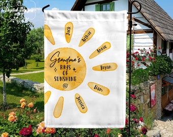 Grandma's Garden Flag, Grandma's Rays Of Sunshine Flag, Custom Grandkids Name Gift For Grandma, Happy Mother's Day Gift 2024