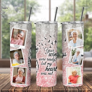 Custom Memorial Photo 20 oz Skinny Tumbler PNG, Loss Of Dad Tumbler Template PNG, Your Wings Were Ready Remembrance Gift For Dad In Heaven