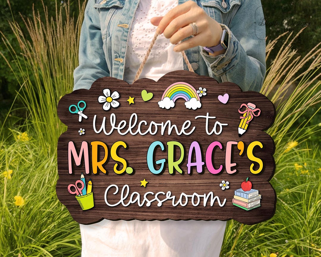 Custom Teacher Door Hanger Gift, Personalized Teacher Door Sign ...
