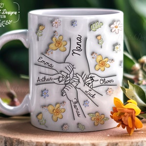 Vous nous tenez par la main, nos coeurs aussi, Mug personnalisé avec effet gonflé en 3D personnalisé pour la famille, Cadeau pour grand-mère, maman, Cadeau pour la fête des Mères 2024 image 9