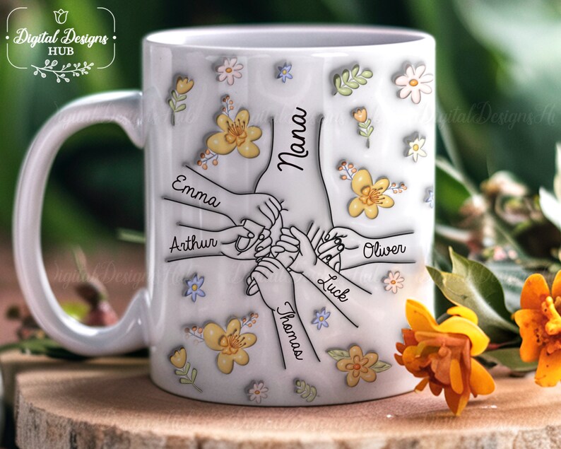 You Hold Our Hands, Also Our Hearts, Family Personalized Custom 3D Inflated Effect Printed Mug, Gift For Nana, Mom, Mother's Day Gift 2024 image 9