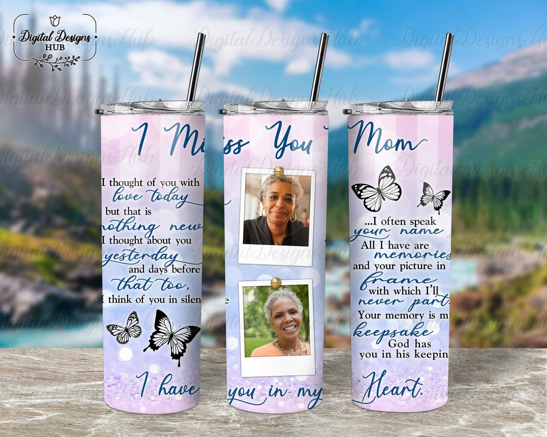 Personalized Memorial Opaque Lid Tumbler for Loss of Mother with Photo Collage & Text on Tumbler