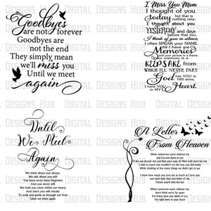 Paquete de poemas conmemorativos para la pérdida de un ser querido / Una carta del cielo poema svg / refranes conmemorativos archivos digitales / regalo de duelo png
