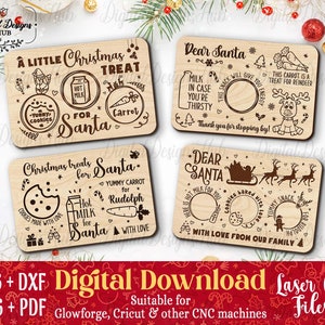 Christmas Cookie Tray SVG Glowforge Laser Cut, Christmas Treat For Santa Cutting Board SVG Bundle File For Cricut, Santa Cookie Tray SVG