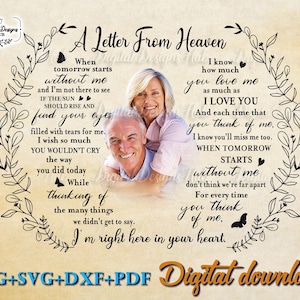 Marco de fotos conmemorativo personalizado, archivo SVG PNG, regalo de condolencias por la pérdida del esposo desde el cielo, una carta del cielo, poema de recuerdo, archivo SVG