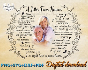 Custom Memorial Photo Frame SVG PNG File, Loss Of Husband Sympathy Gift From Heaven, A Letter From Heaven Remembrance Poem Svg File