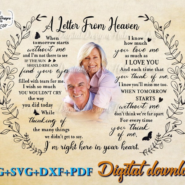 Custom Memorial Photo Frame SVG PNG File, Loss Of Husband Sympathy Gift From Heaven, A Letter From Heaven Remembrance Poem Svg File