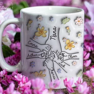 Vous nous tenez par la main, nos coeurs aussi, Mug personnalisé avec effet gonflé en 3D personnalisé pour la famille, Cadeau pour grand-mère, maman, Cadeau pour la fête des Mères 2024 image 8