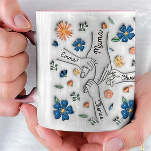 Personalized Holding Mama‘s Hand 3D Inflated Effect Mug, Hold My Hand, Hold My Heart, Mothers Day Gift Mug 2024, Gift For Mom Grandma