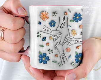 Personalized Holding Mama‘s Hand 3D Inflated Effect Mug, Hold My Hand, Hold My Heart, Mothers Day Gift Mug 2024, Gift For Mom Grandma