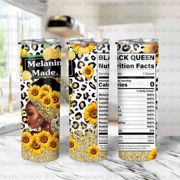 Melanin Made Black Queen 20oz Tumbler PNG | Black Queen Nutrition Facts Tumbler PNG | Melanin Tumbler Sublimation Design | Tumbler 20oz Png