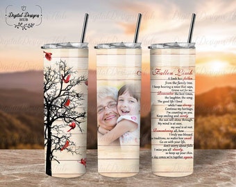 A Fallen Limb Cardinal Memorial Tumbler Design PNG, Loss of Father Sympathy 20 oz Skinny Tumbler Gift, Custom Photo Tumber For Loss Of Dad