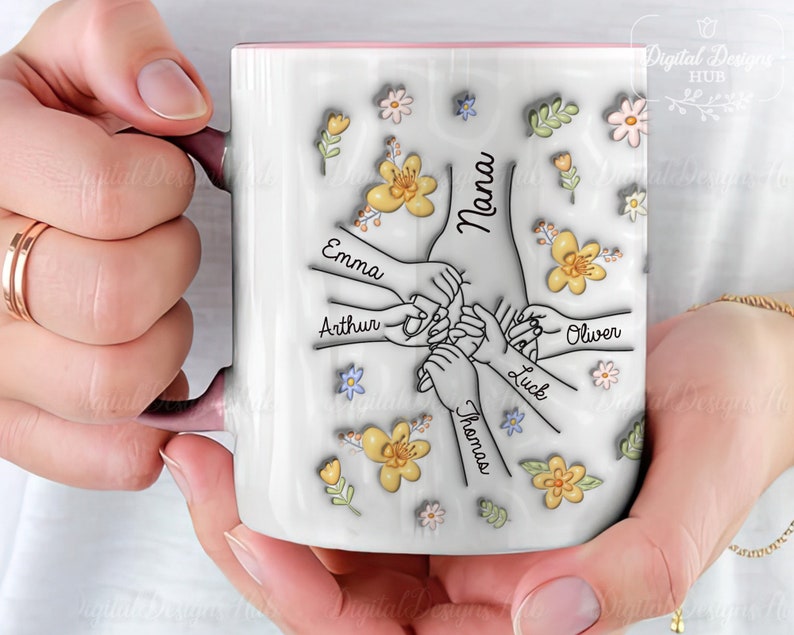 You Hold Our Hands, Also Our Hearts, Family Personalized Custom 3D Inflated Effect Printed Mug, Gift For Nana, Mom, Mother's Day Gift 2024 image 1