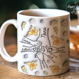 Vous nous tenez par la main, nos coeurs aussi, Mug personnalisé avec effet gonflé en 3D personnalisé pour la famille, Cadeau pour grand-mère, maman, Cadeau pour la fête des Mères 2024 image 10