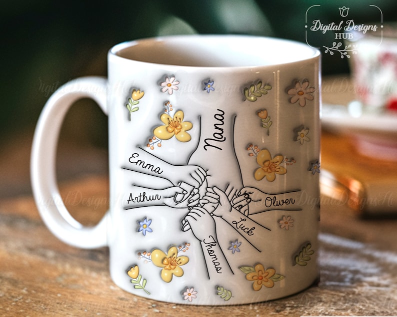 Vous nous tenez par la main, nos coeurs aussi, Mug personnalisé avec effet gonflé en 3D personnalisé pour la famille, Cadeau pour grand-mère, maman, Cadeau pour la fête des Mères 2024 image 10