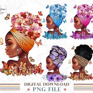 Afro Black Girl Png Bundle, Butterfly Black Woman Art for Shirts Sublimation, Black Girl Magic Digital Download, Birthday Queen Png