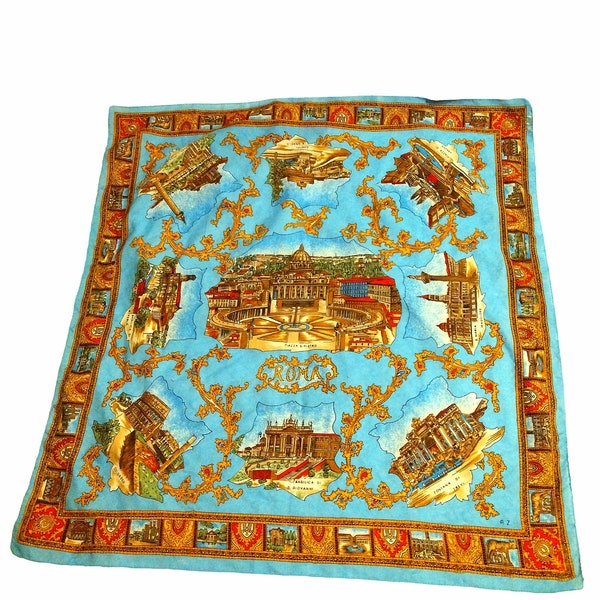 Vintage Italian Roman Landmark Cotton Scarf 30"