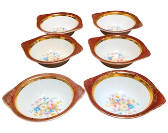 Cuencos vintage de porcelana floral de Salem en oro de 23 quilates (juego de 6)