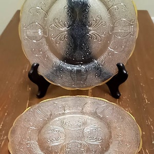 MCM Jeanette Glass Harp pattern gold rim set of 2