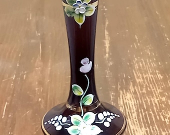 Purple amethyst Handpainted floral gold guilt bud vase 8"