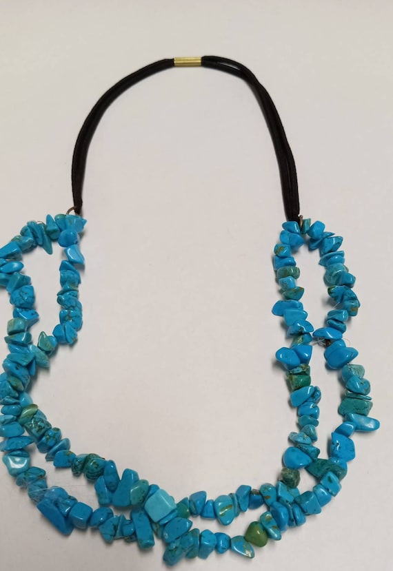Beaded Double Strand Blue turquiose Howlite Chip … - image 2