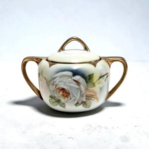 Royal Rudolstadt Prussia Germany lidded Sugar Bowl Art Nouveau Floral Gold Handpainted