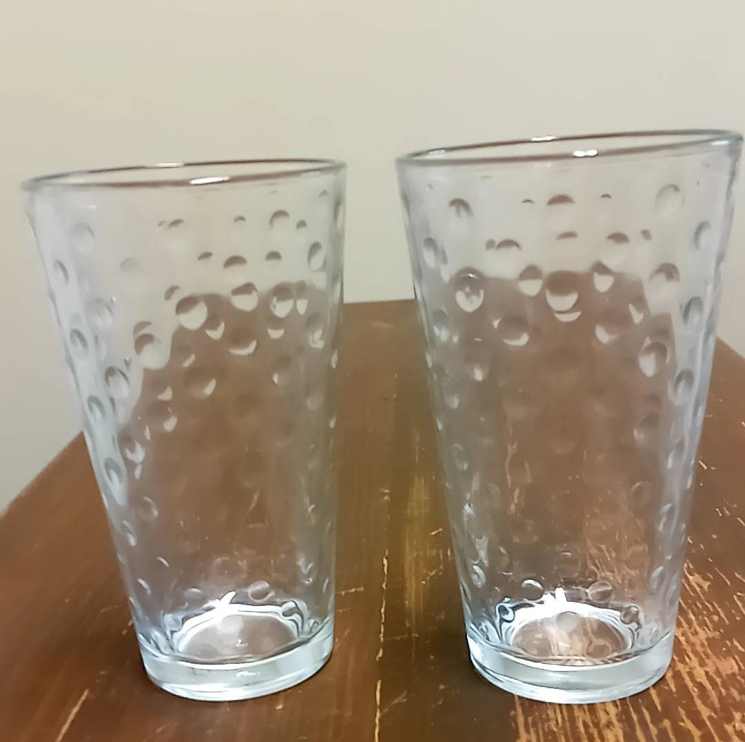 Set of Two Vintage Libbey Awa Optic Dot Glasses 8oz Perfect for Iced