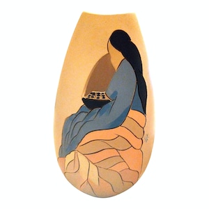 Ceramika rdzennych Amerykanów, sygnowana, Justin '87, gliniany wazon wystawowy Navajo Vintage Navajo