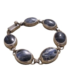 Silver 925 Taxco Mexico Lapis Lazuli Statement Bracelet  7.5"