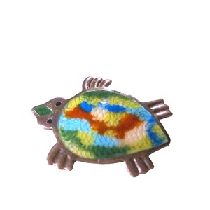 vintage/antique Sterling Silver 925 enamel TURTLE Brooch