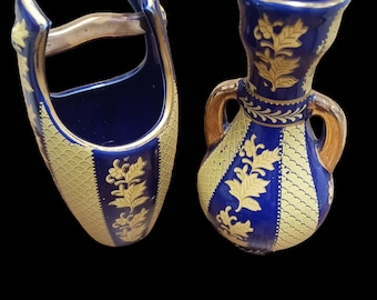 Cobalt Blue Unique Handpainted Satsuma Display Vases 6" Set of 2