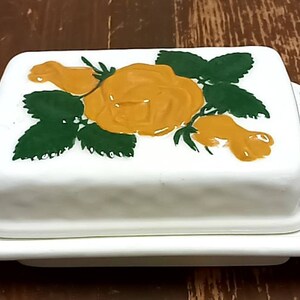 Vintage Handpainted cheese dish with lid floral design