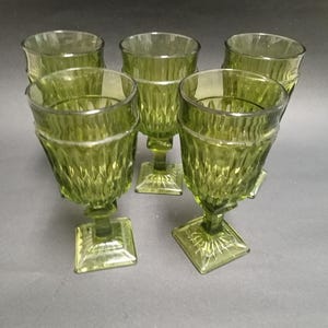 Indiana Glass Co Mt Vernon Pattern Avocado green wine/water goblets set of 5