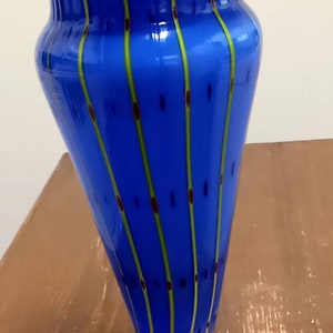 Murano Style Glass Handpainted Blown Glass Vase Made in Italy 13&quot; Mid Century Modern