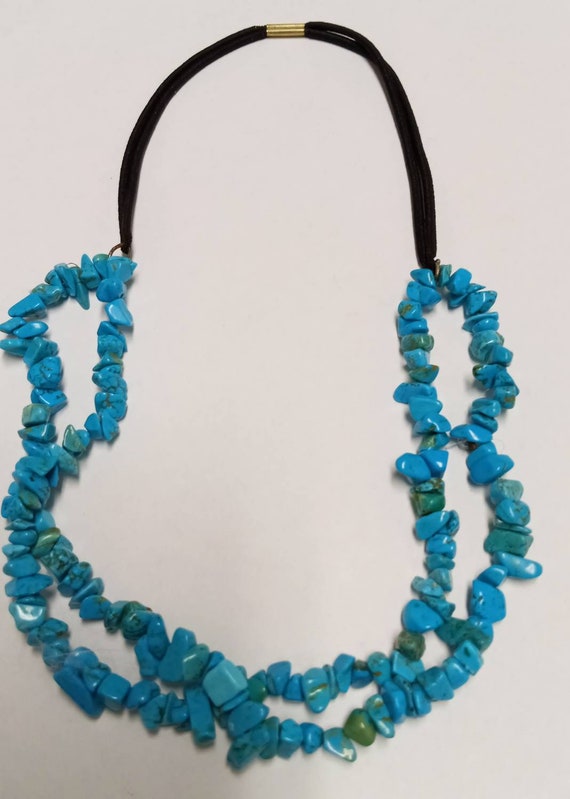 Beaded Double Strand Blue turquiose Howlite Chip … - image 1