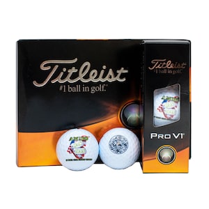 Custom & Personalized Golf Balls • Titleist V1 • Gift for Father&#39;s Day, Christmas, Retirement, Birthdays and Events • Up to 3 Sides Printed