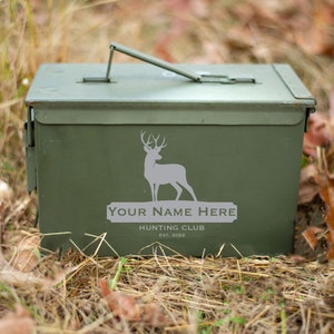 Custom Laser Engraved 30, 50 or Fat 50 Cal Ammo Can &quot;Deer Hunting Club [YOUR NAME]&quot;