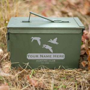 Custom Laser Engraved 30, 50 or Fat 50 Cal Ammo Can &quot;Duck Hunting Club [YOUR NAME]&quot;