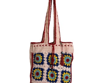 Handmade Crochet Tote Bag: Evil Eye Design